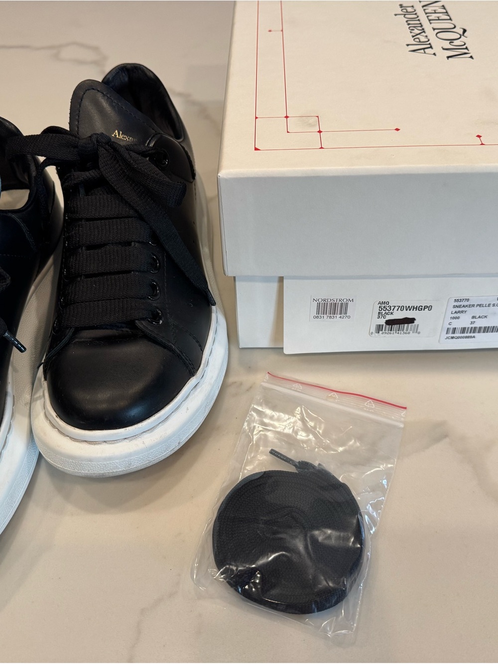 Alexander McQueen Black Leather Sneakers with White Platform Sole